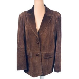 90's Bernardo Brown Suede Leather Jacket Blazer Washable Women's Sz Large